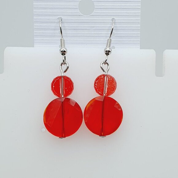 Fiery Red Crystal Bead Dangle Earrings, AZFA1168 - Picture 1 of 9